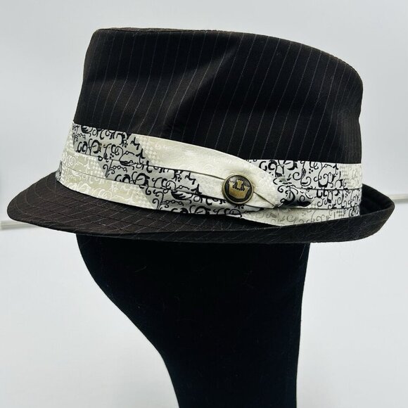 Goorin Bros Fedora Hat Cap Mens Sz M Brown Pinstripe w Satin Band Wool Blend - Picture 1 of 8